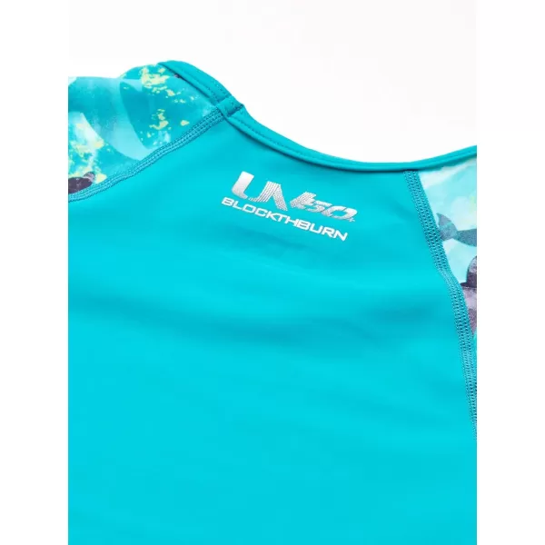 Speedo Girls Printed Short Sleeve Rash Guard tShirt Two Piece Swim SetNew Turquoise