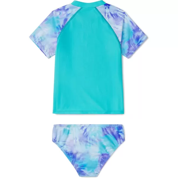 Speedo Girls Printed Short Sleeve Rash Guard tShirt Two Piece Swim SetScuba Blue