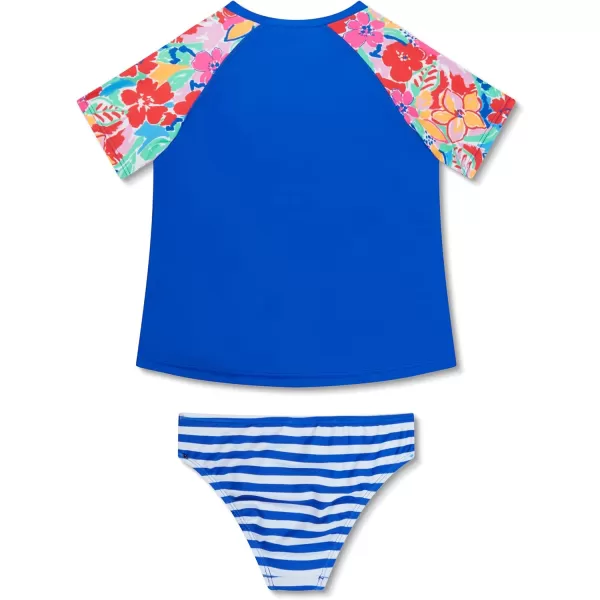 Speedo Girls Printed Short Sleeve Rash Guard tShirt Two Piece Swim SetTrue Cobalt