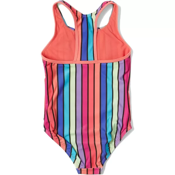 Speedo Girls Swimsuit One Piece Closed RacerbackRainbow Stripe Anthracite