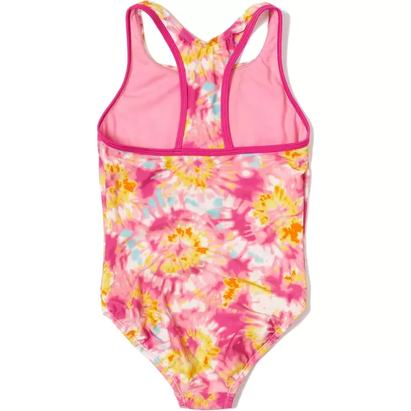 Speedo Girls Swimsuit One Piece Closed RacerbackTie Dye Pink Cosmos