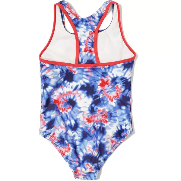 Speedo Girls Swimsuit One Piece Closed RacerbackTie Dye RedWhiteBlue