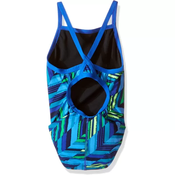 Speedo Girls Swimsuit One Piece Endurance Flyback Striped Youth Team ColorsAngles BlueGreen