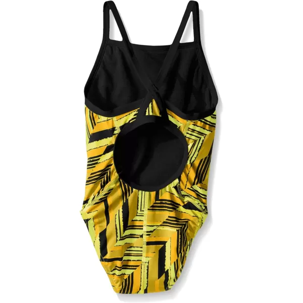 Speedo Girls Swimsuit One Piece Endurance Flyback Striped Youth Team ColorsAngles Speedo Yellow