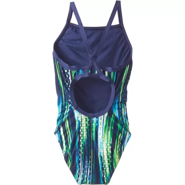 Speedo Girls Swimsuit One Piece Endurance Flyback Striped Youth Team ColorsDiscontinuedDeep Within BlueGreen