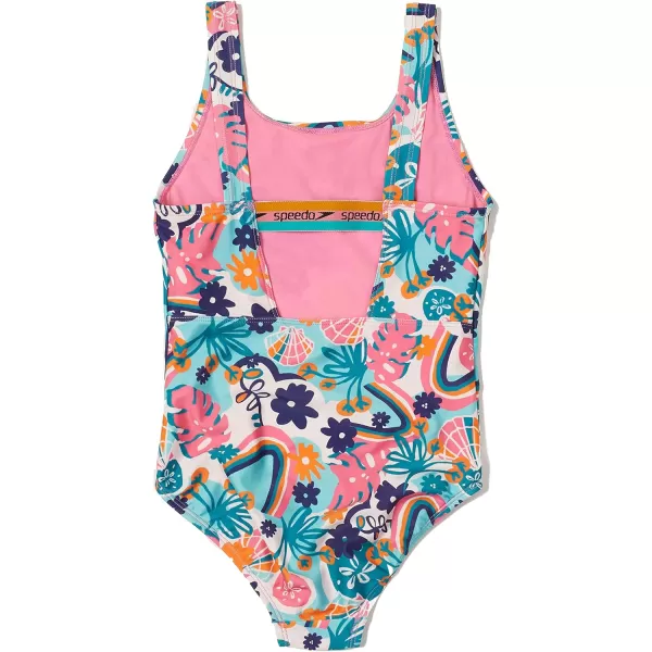 Speedo Girls Swimsuit One Piece High Neck Strappy BackRainbow Garden