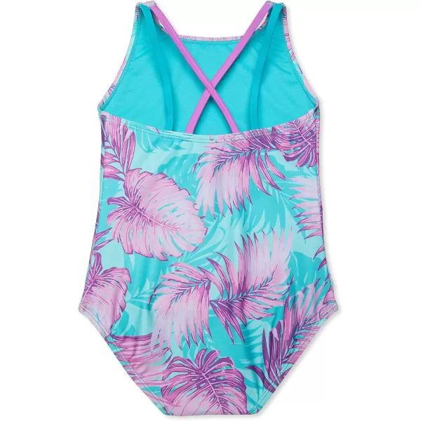 Speedo Girls Swimsuit One Piece High Neck Strappy BackShady Palm