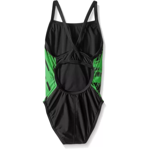Speedo Girls Swimsuit One Piece Powerflex Flyback Printed Youth Team ColorsDrip Speedo Green