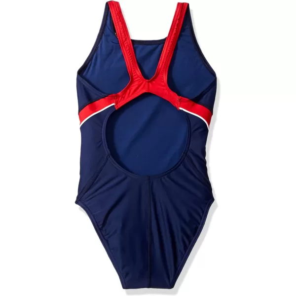 Speedo Girls Swimsuit One Piece Powerflex Pulse Back Solid Youth Team ColorsRedNavy