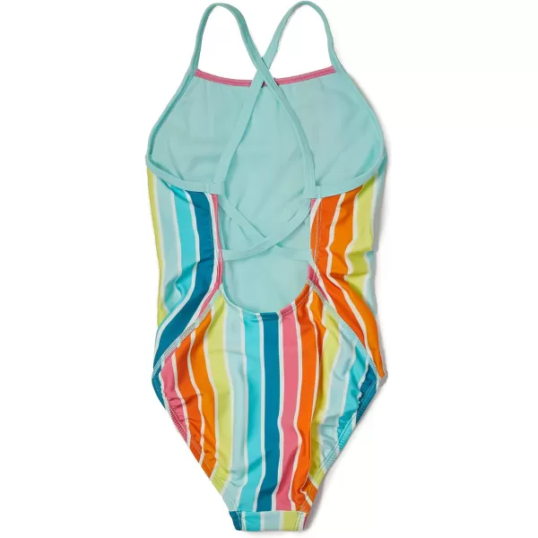 Speedo Girls Swimsuit One Piece Solid Cross Back Multi StrapsAqua Splash