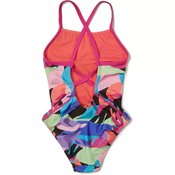 Speedo Girls Swimsuit One Piece Solid Cross Back Multi StrapsBlock Tropics Anthracite
