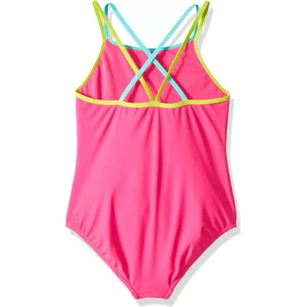 Speedo Girls Swimsuit One Piece Solid Cross Back Multi StrapsElectric Pink