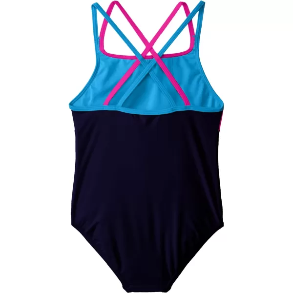 Speedo Girls Swimsuit One Piece Solid Cross Back Multi StrapsNavy