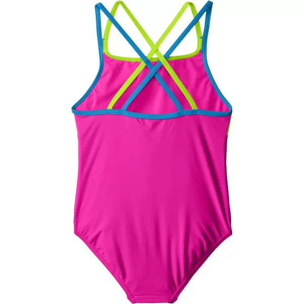 Speedo Girls Swimsuit One Piece Solid Cross Back Multi StrapsNew Blush