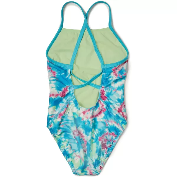 Speedo Girls Swimsuit One Piece Solid Cross Back Multi StrapsTie Dye Blue Atoll