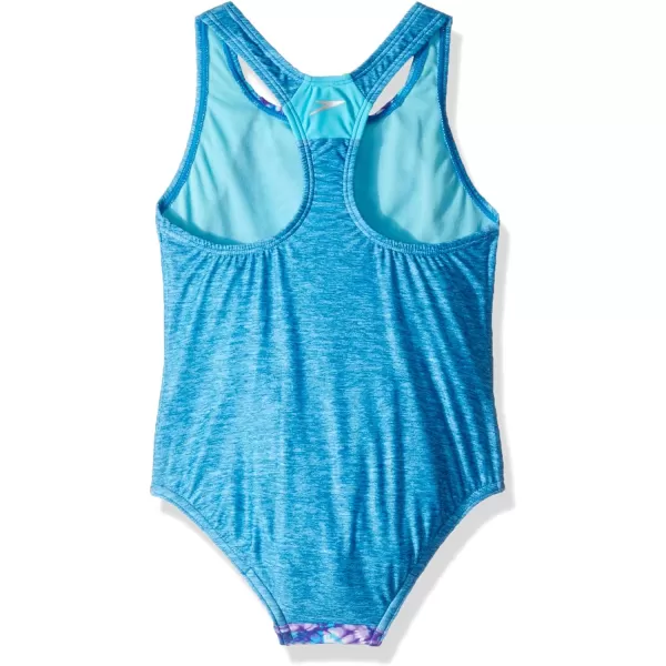 Speedo Girls Swimsuit One Piece Thick Strap Racer Back PrintedDiscontinuedDeep Sapphire