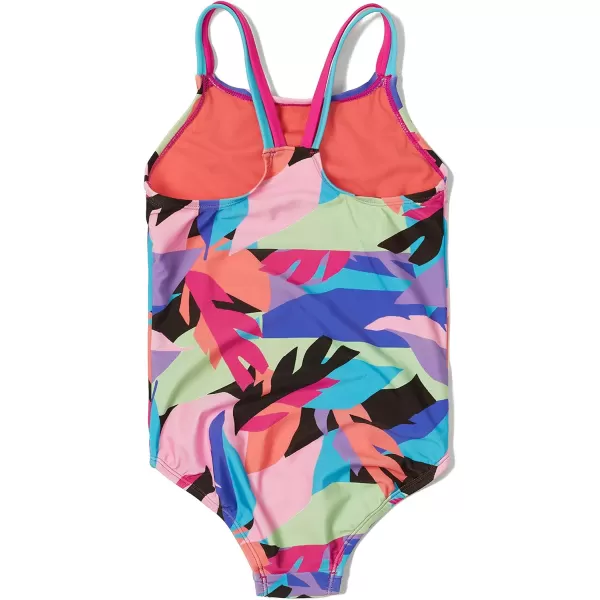 Speedo Girls Swimsuit One Piece Thin StrapsBlock Tropics Anthracite