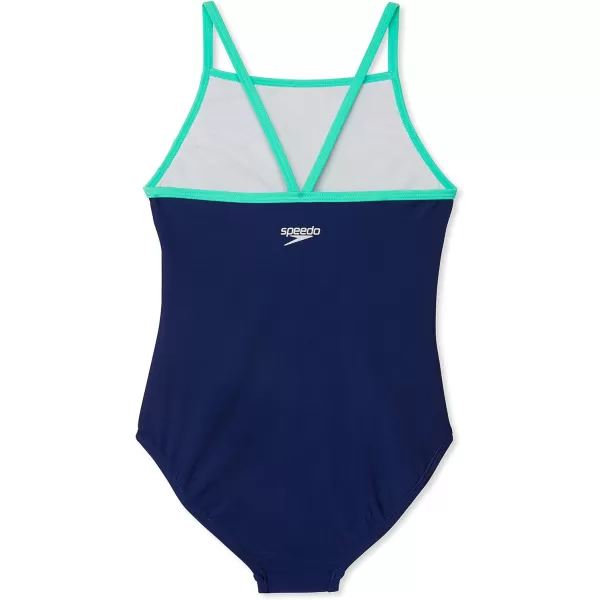 Speedo Girls Swimsuit One Piece Thin StrapsLogo Blue Harmony