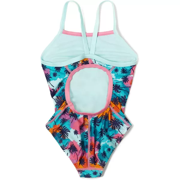 Speedo Girls Swimsuit One Piece Thin StrapsPalm Aqua Splash
