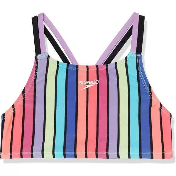 Speedo Girls Swimsuit Two Piece Bikini SetRainbow Stripe Anthracite