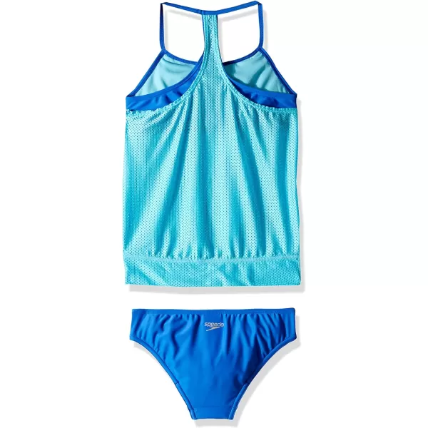 Speedo Girls Swimsuit Two Piece Tankini Mesh Blouse Thin StrapDiscontinuedAzure Aqua