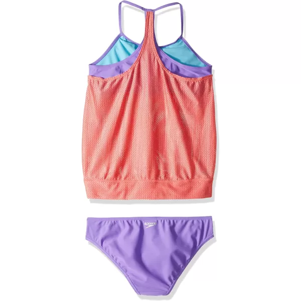 Speedo Girls Swimsuit Two Piece Tankini Mesh Blouse Thin StrapDiscontinuedTropical Glow