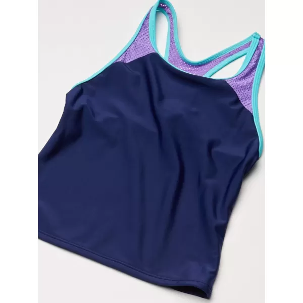 Speedo Girls Swimsuit Two Piece Tankini Mesh Thick StrapBlue Harmony Mesh