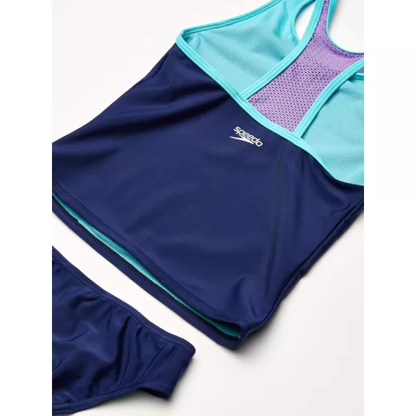 Speedo Girls Swimsuit Two Piece Tankini Mesh Thick StrapBlue Harmony Mesh