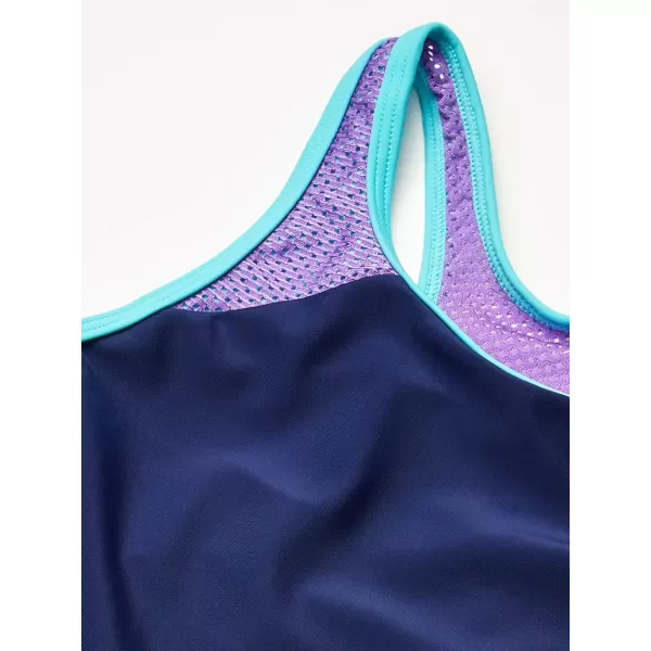Speedo Girls Swimsuit Two Piece Tankini Mesh Thick StrapBlue Harmony Mesh