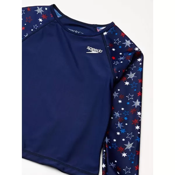 Speedo Girls Uv Swim Shirt Long Sleeve Rashguard SetRedWhiteBlue
