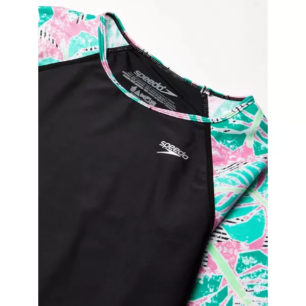 Speedo Girls Uv Swim Shirt Long Sleeve RashguardBlackWhite