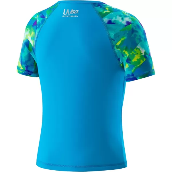 Speedo Girls Uv Swim Shirt Short Sleeve Printed Rashguard  Manufacturer DiscontinuedCyan