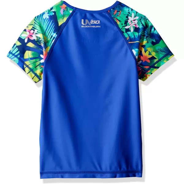 Speedo Girls Uv Swim Shirt Short Sleeve Printed Rashguard  Manufacturer DiscontinuedDark Peri