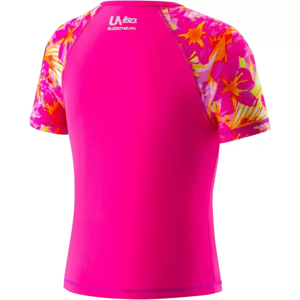 Speedo Girls Uv Swim Shirt Short Sleeve Printed Rashguard  Manufacturer DiscontinuedElectric Pink