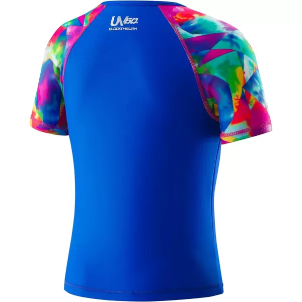 Speedo Girls Uv Swim Shirt Short Sleeve Printed Rashguard  Manufacturer DiscontinuedRadiant Blue