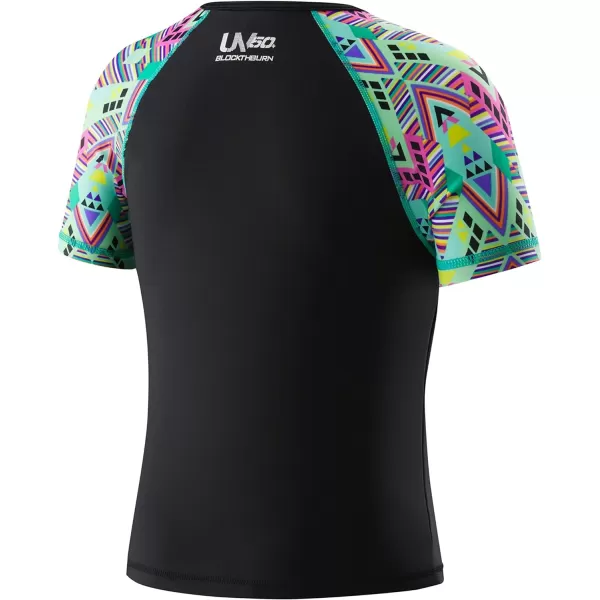 Speedo Girls Uv Swim Shirt Short Sleeve Printed Rashguard  Manufacturer DiscontinuedSpeedo Black