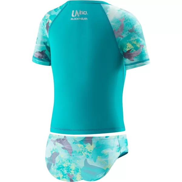 Speedo Girls Uv Swim Shirt Short Sleeve Rashguard SetDiscontinuedNew Turquoise