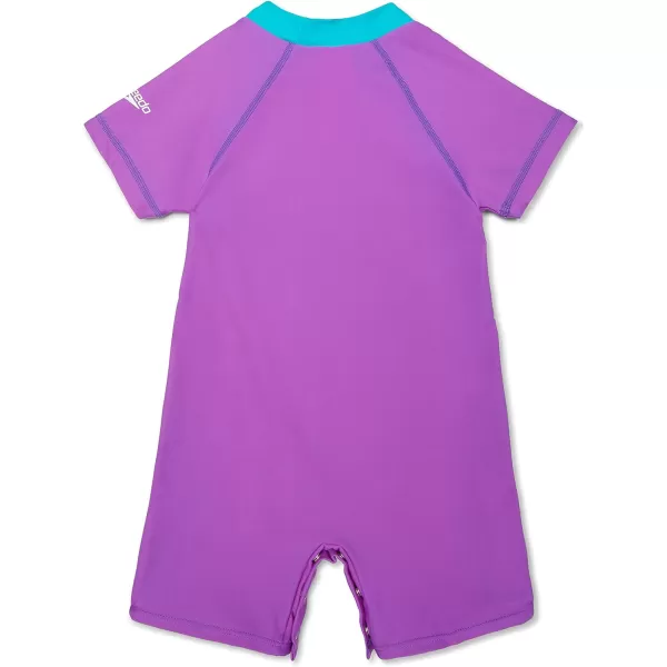 Speedo Kids Swimsuit One Piece Short Sleeve Rashguard Begin to Swim PrintAmethyst