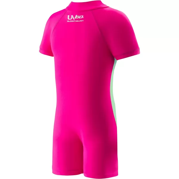 Speedo Kids Swimsuit One Piece Short Sleeve Rashguard Begin to Swim PrintBright Pink