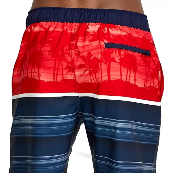 Speedo Mens Swim Trunk Knee Length Boardshort Bondi Striped18 Oasis High Risk Red