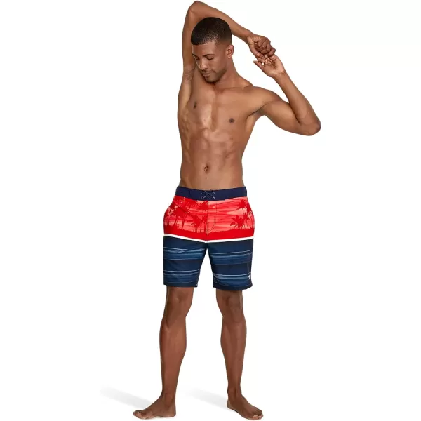 Speedo Mens Swim Trunk Knee Length Boardshort Bondi Striped18 Oasis High Risk Red