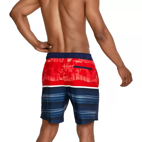 Speedo Mens Swim Trunk Knee Length Boardshort Bondi Striped18 Oasis High Risk Red