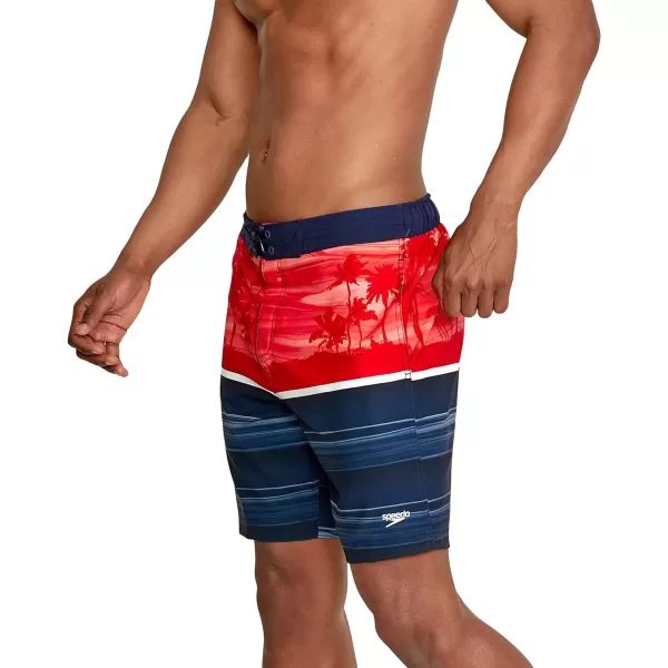 Speedo Mens Swim Trunk Knee Length Boardshort Bondi Striped18 Oasis High Risk Red