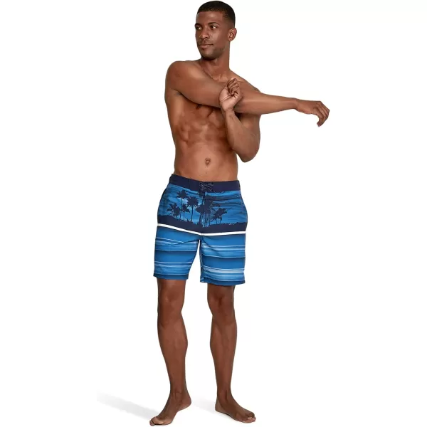 Speedo Mens Swim Trunk Knee Length Boardshort Bondi Striped18 Oasis Peacoat