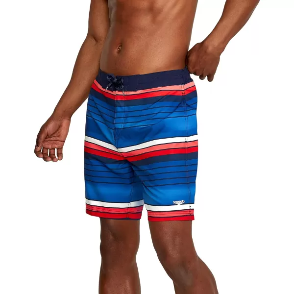 Speedo Mens Swim Trunk Knee Length Boardshort Bondi Striped18 Seafaring High Risk Red