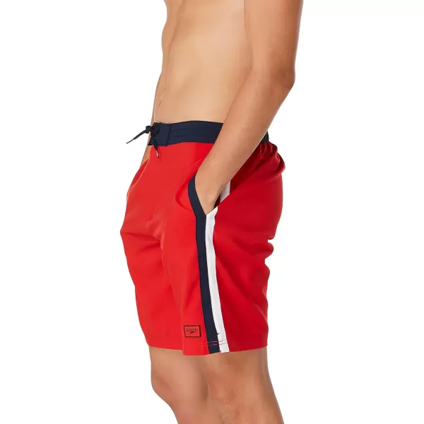 Speedo Mens Swim Trunk Knee Length Boardshort Bondi Striped20 High Risk Red