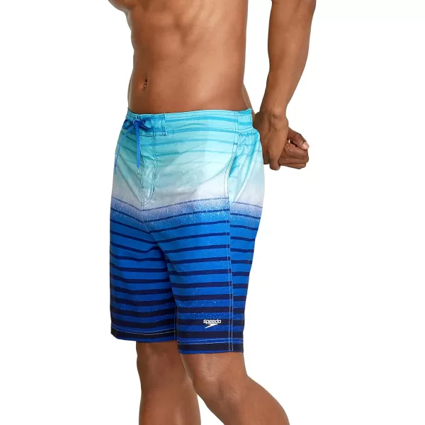 Speedo Mens Swim Trunk Knee Length Boardshort Bondi Striped20 Spray Palace Blue