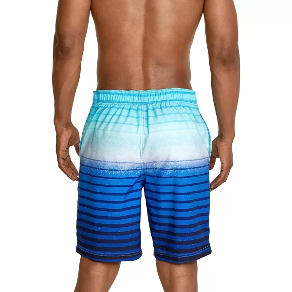 Speedo Mens Swim Trunk Knee Length Boardshort Bondi Striped20 Spray Palace Blue