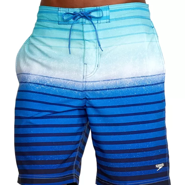 Speedo Mens Swim Trunk Knee Length Boardshort Bondi Striped20 Spray Palace Blue