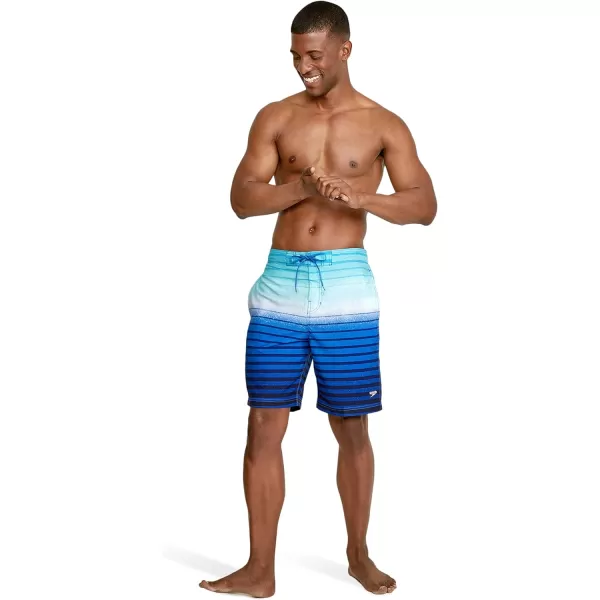 Speedo Mens Swim Trunk Knee Length Boardshort Bondi Striped20 Spray Palace Blue